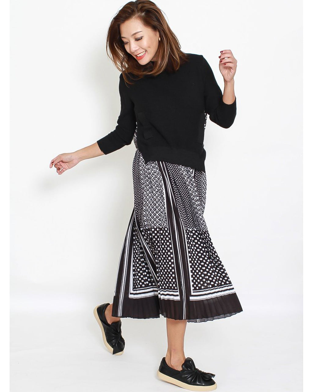 black knitted dress with printed pleats *pre-order*