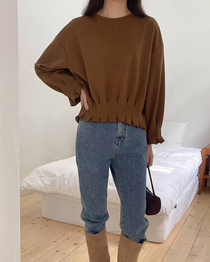 brown pleats hem sweat top *pre-prder*