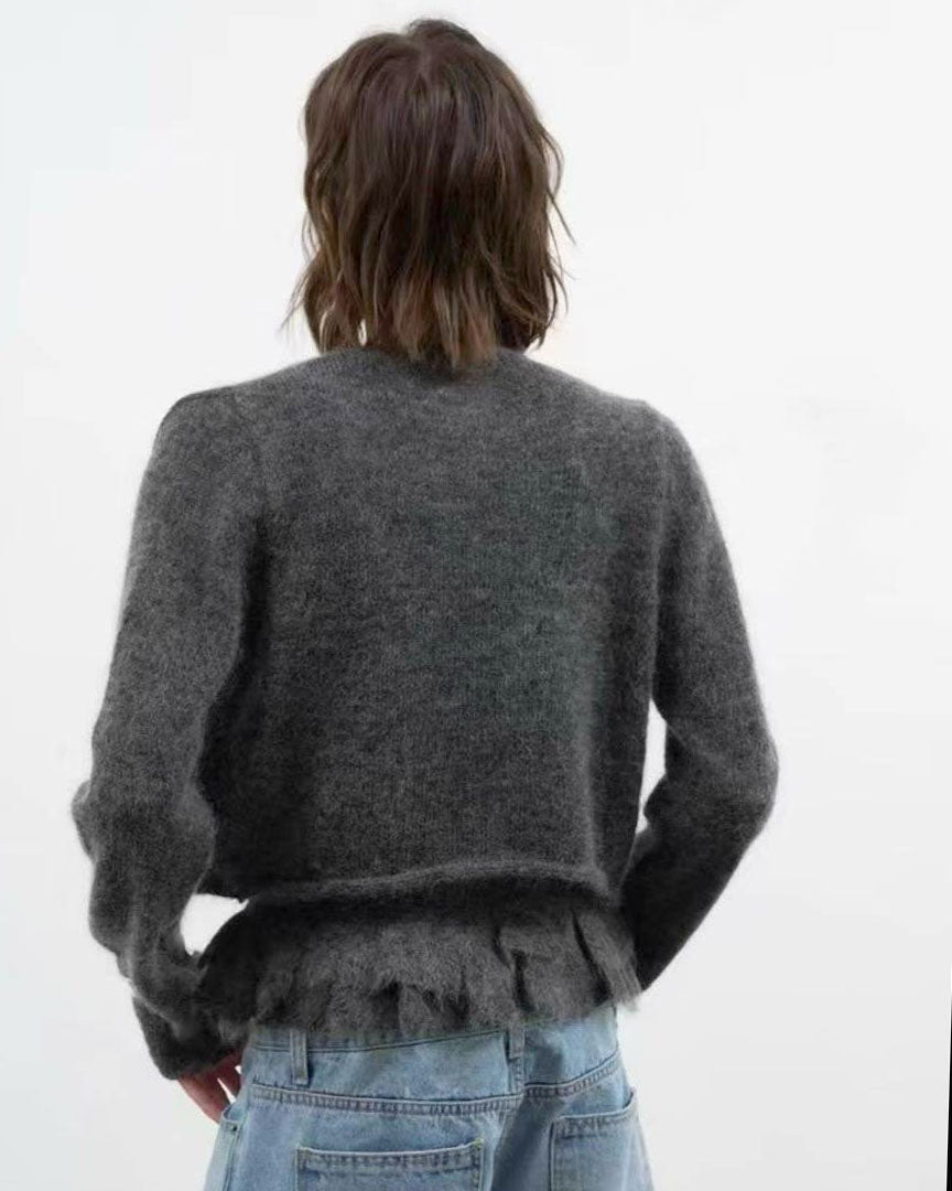 grey mohair ruffles hem slip w/ cardigan set *pre-order*