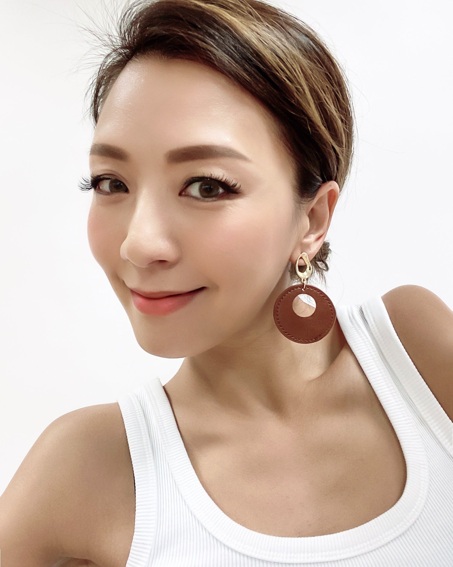 brown PU leather round earrings *pre-order*