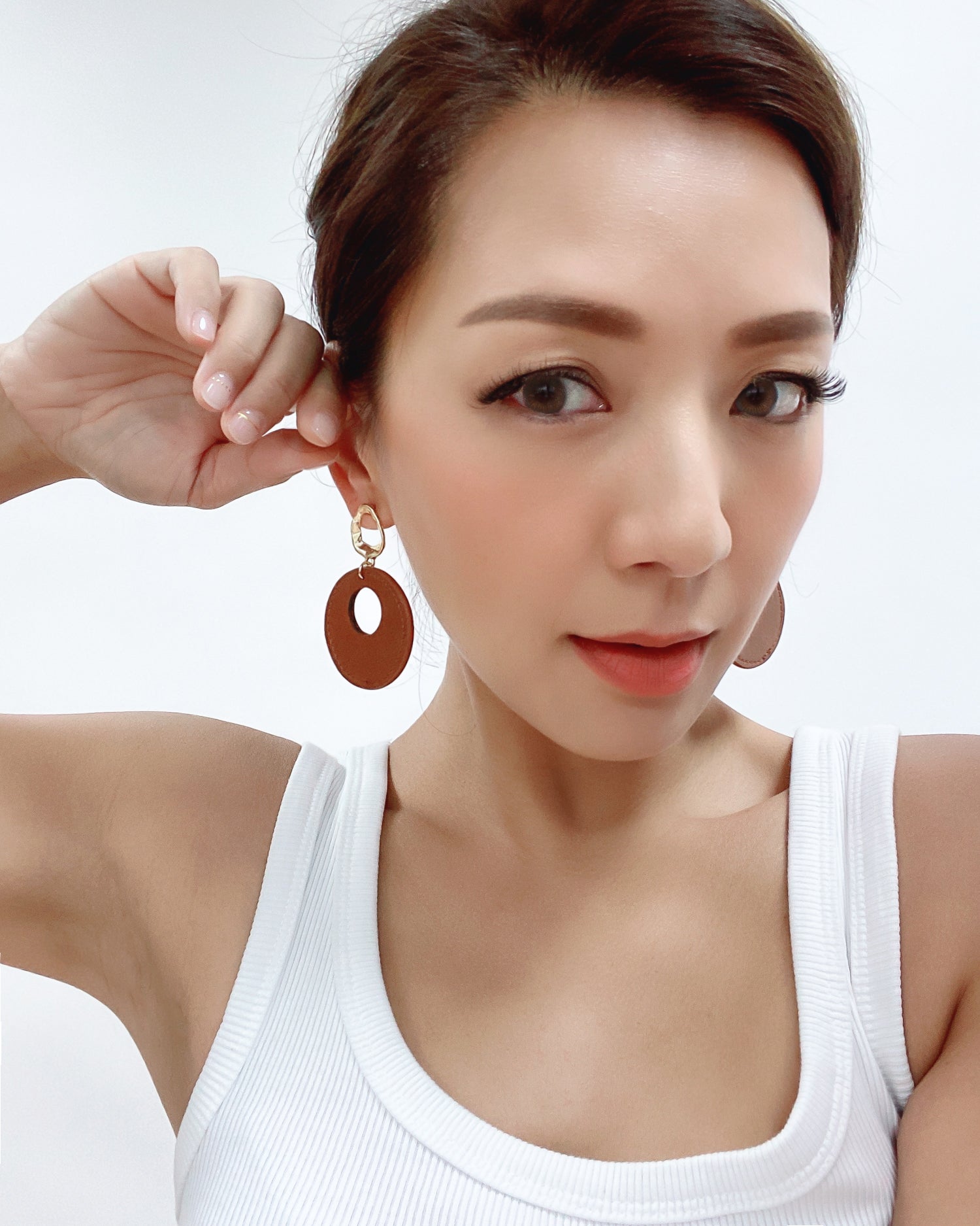 brown PU leather round earrings *pre-order*