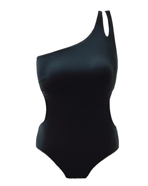 black strappy one shoulder one piece swimsuit *pre-order*