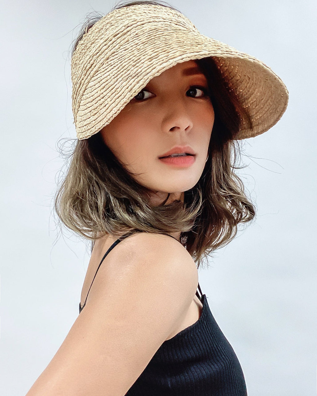 beige large straw visor hat *pre-order*