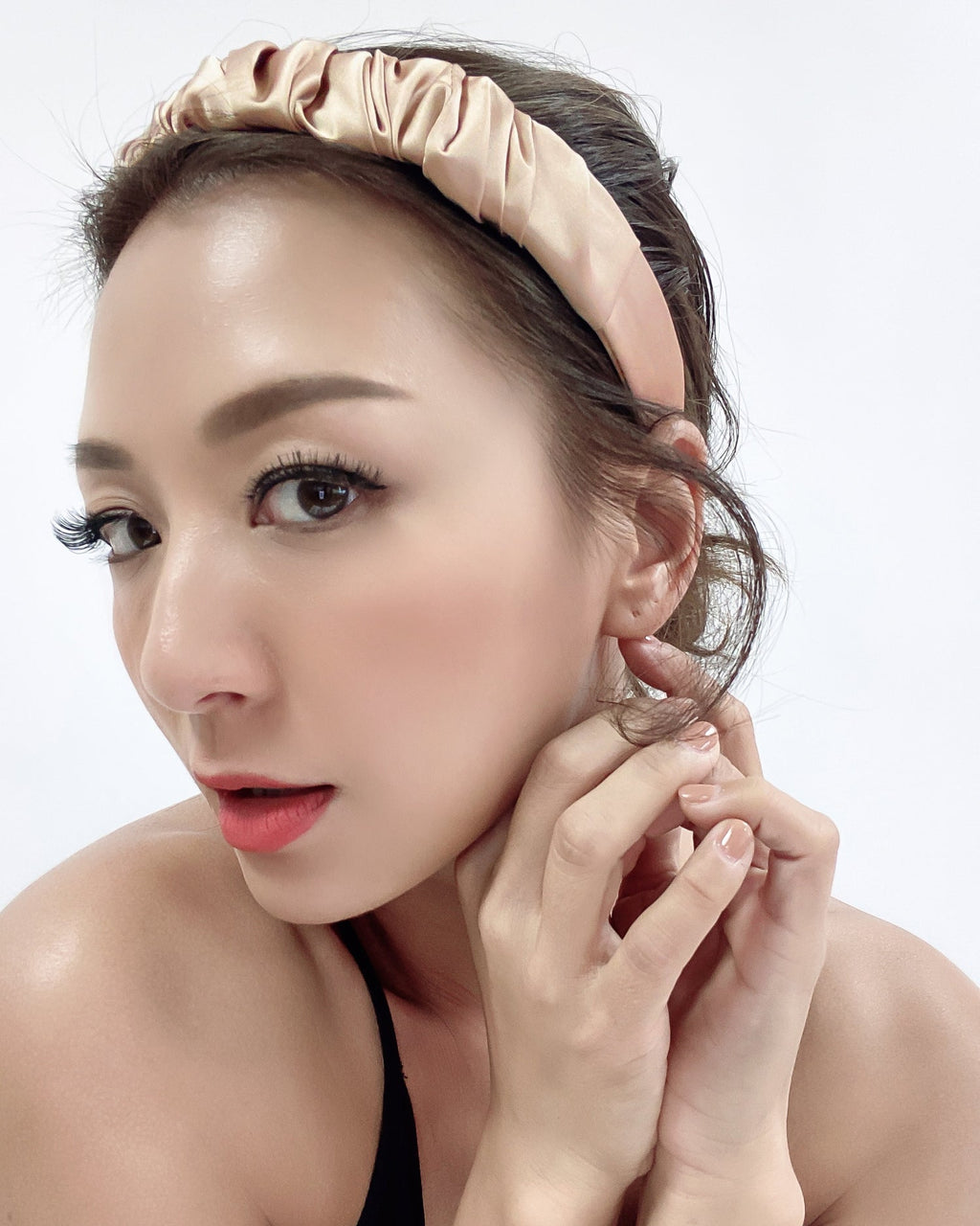 gold beige ruched satin headband *pre-order*