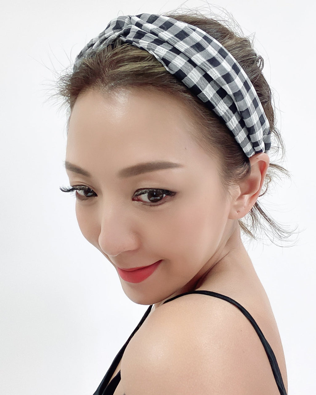 black gingham twisted fabric headband *pre-order*