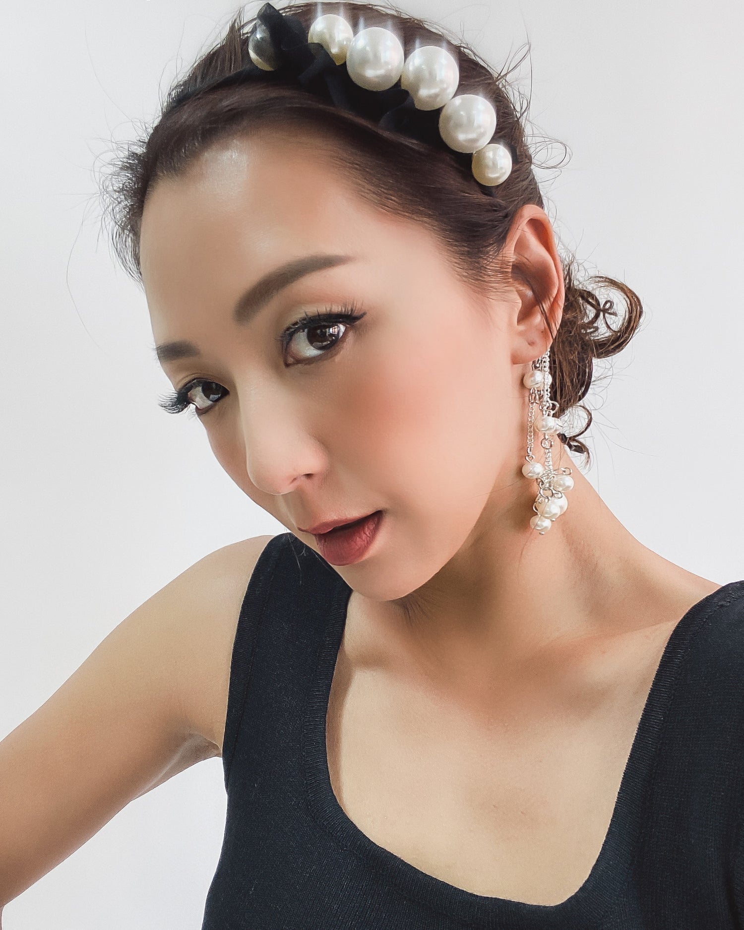 black mesh & pearls drops headband *pre-order*