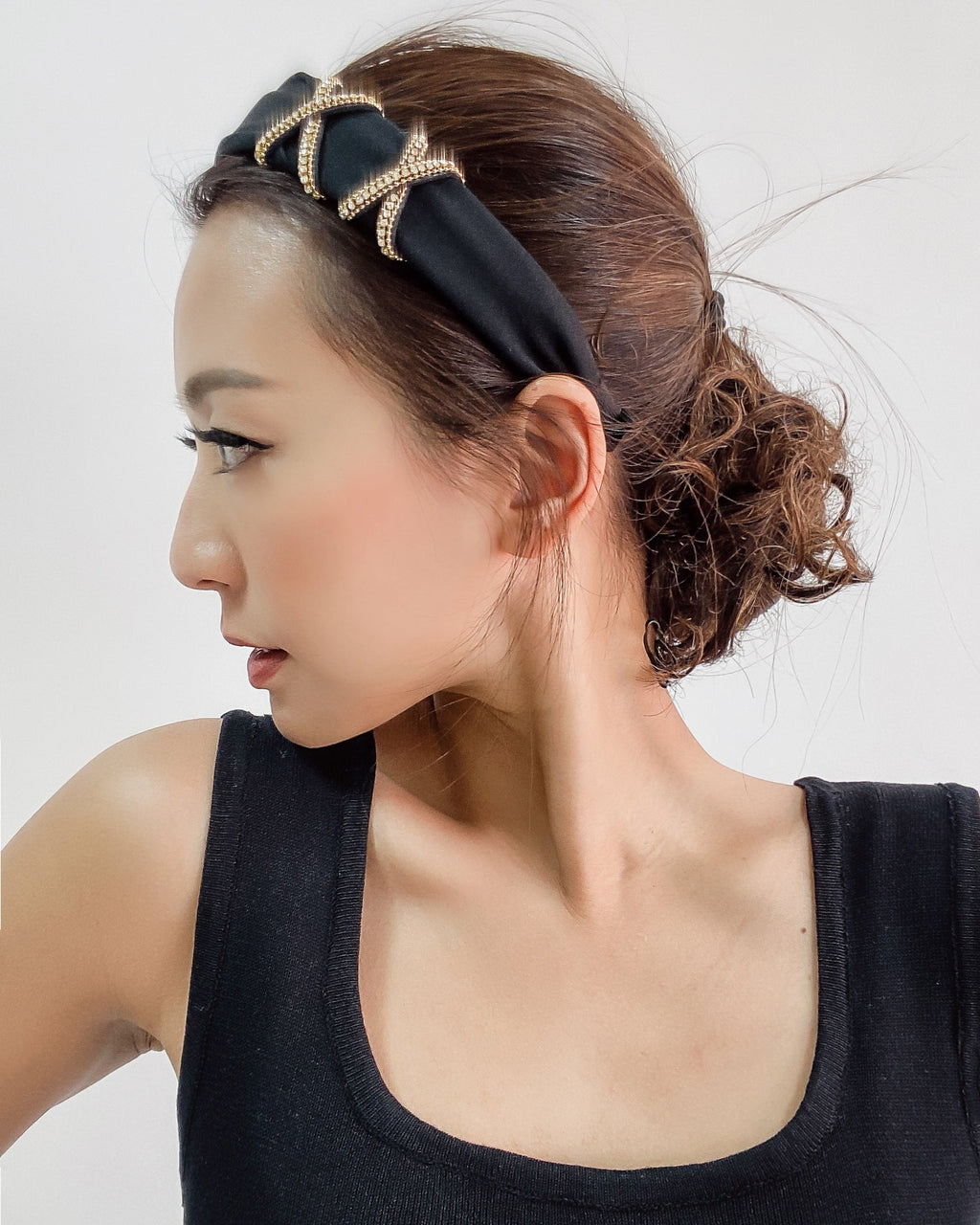 black fabric & gold diamond details headband *pre-order*