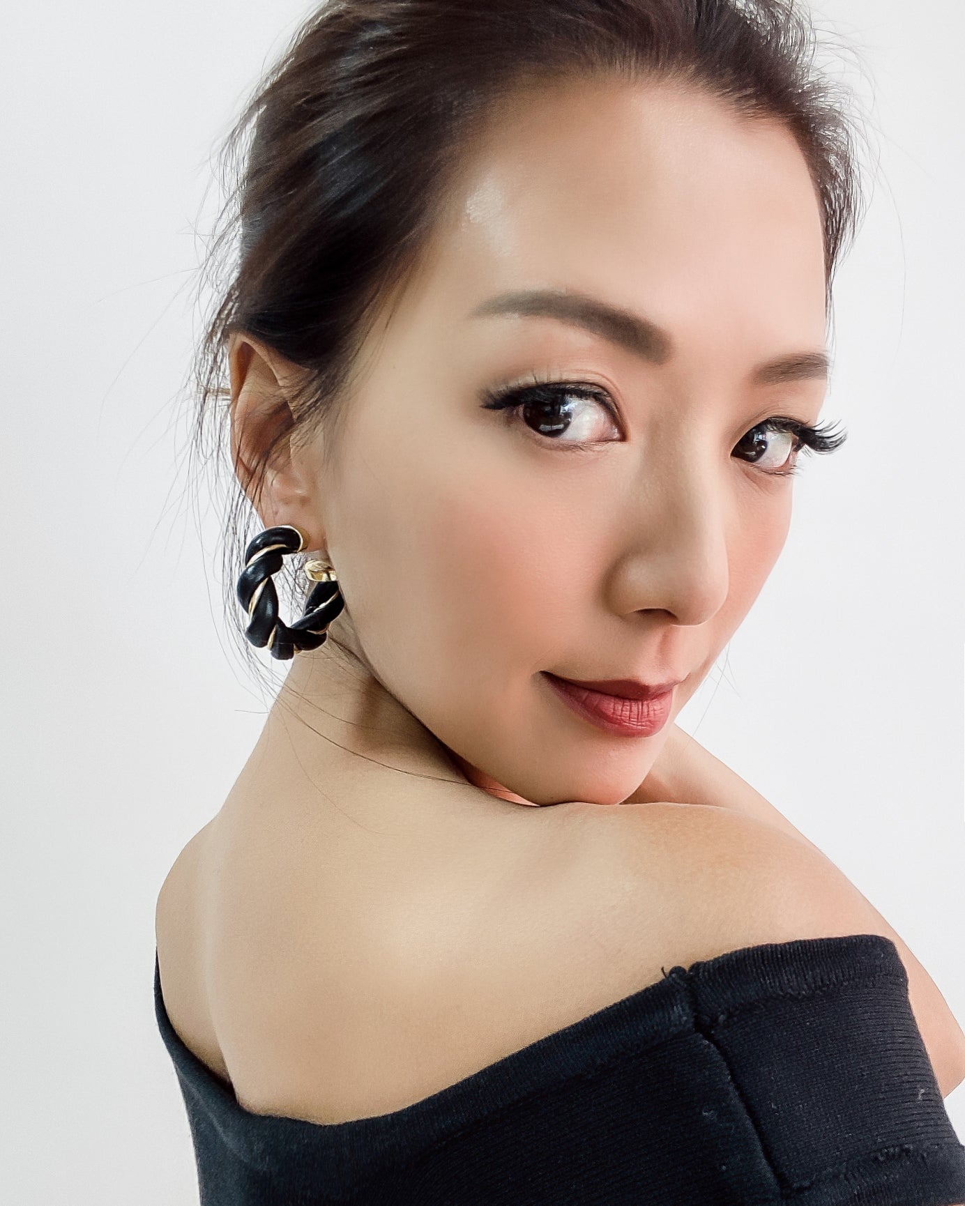 black PU leather & gold loop earrings *pre-order*