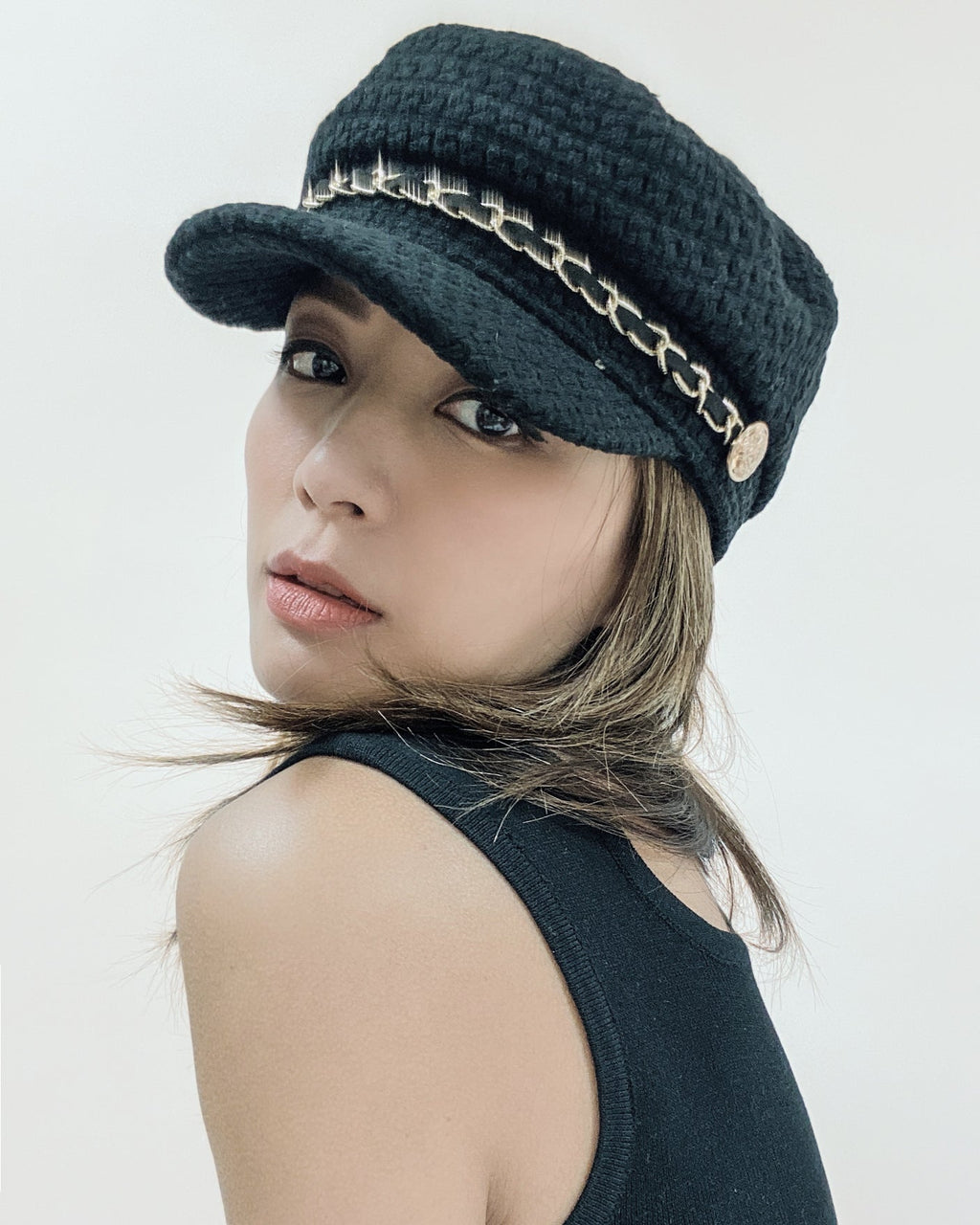 black tweed chain boy cap *pre-order*