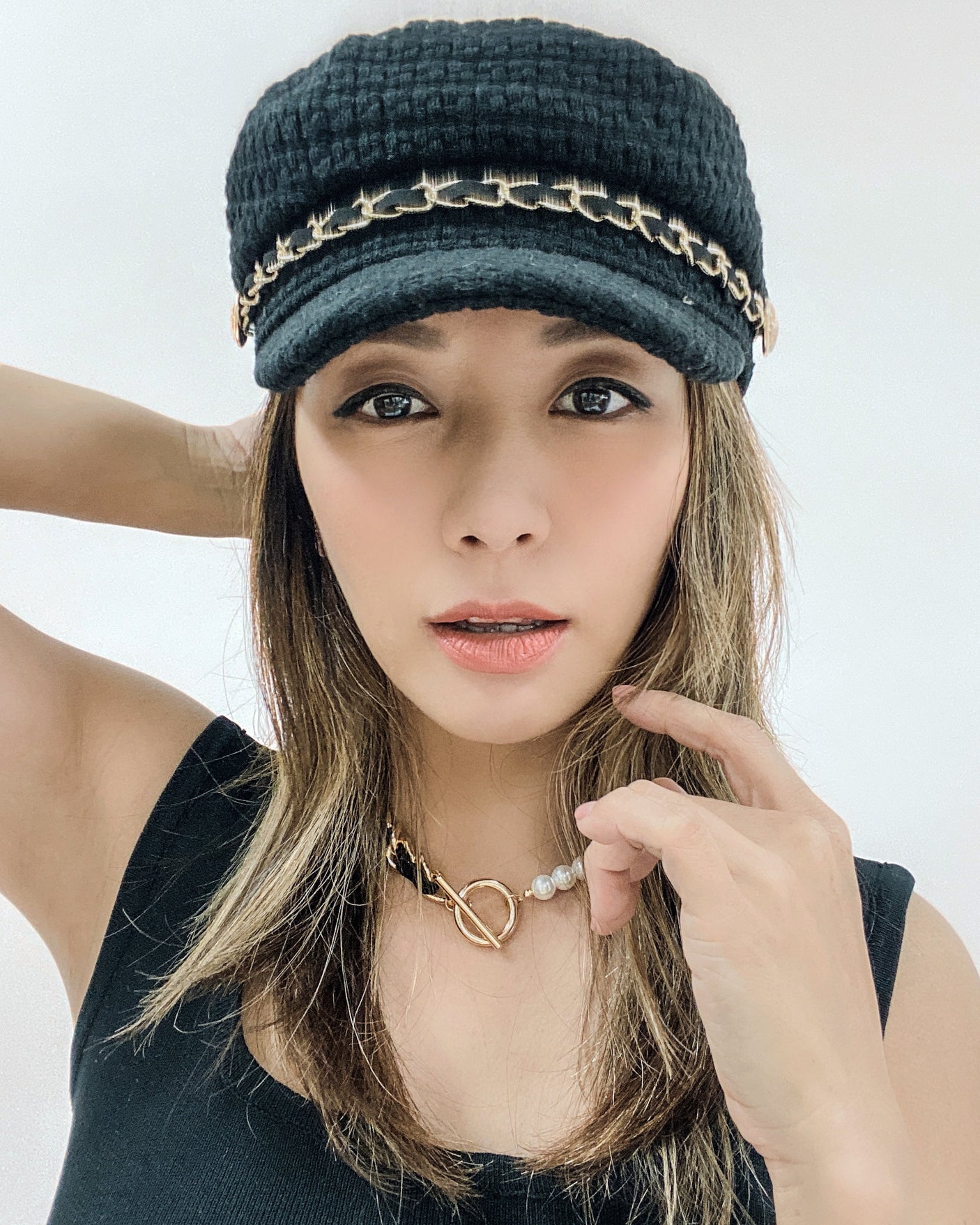 black tweed chain boy cap *pre-order*