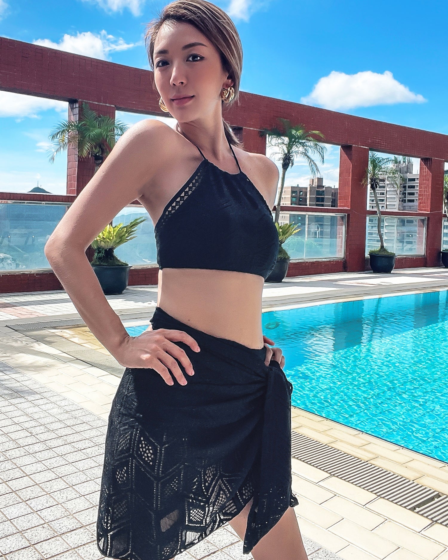 black halter neck lace & cover up bikini *pre-order*