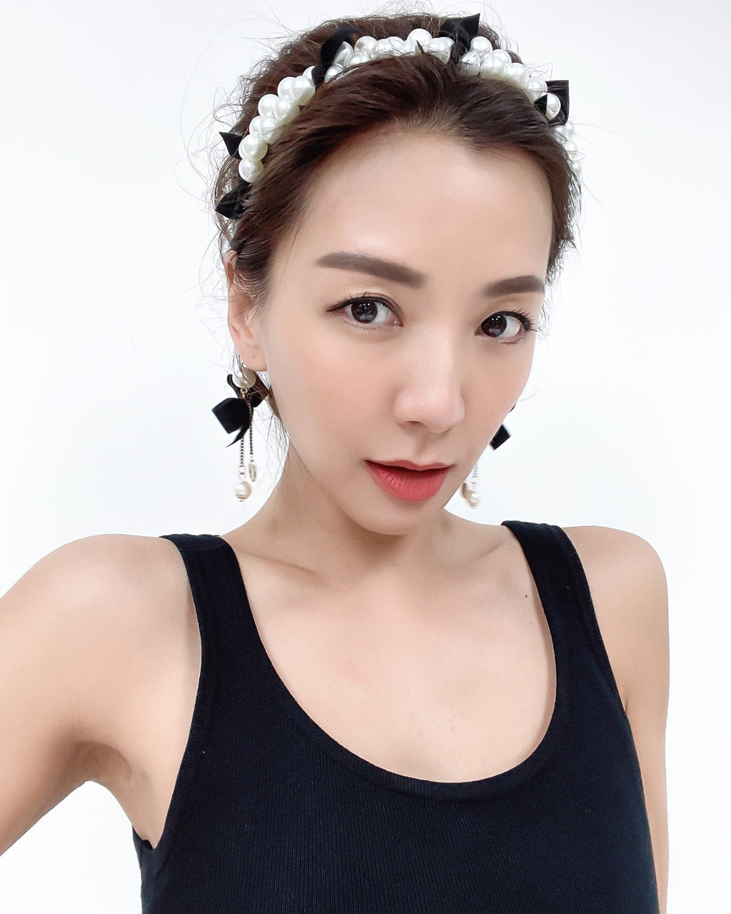black bow & pearls drop sides headband *pre-order*