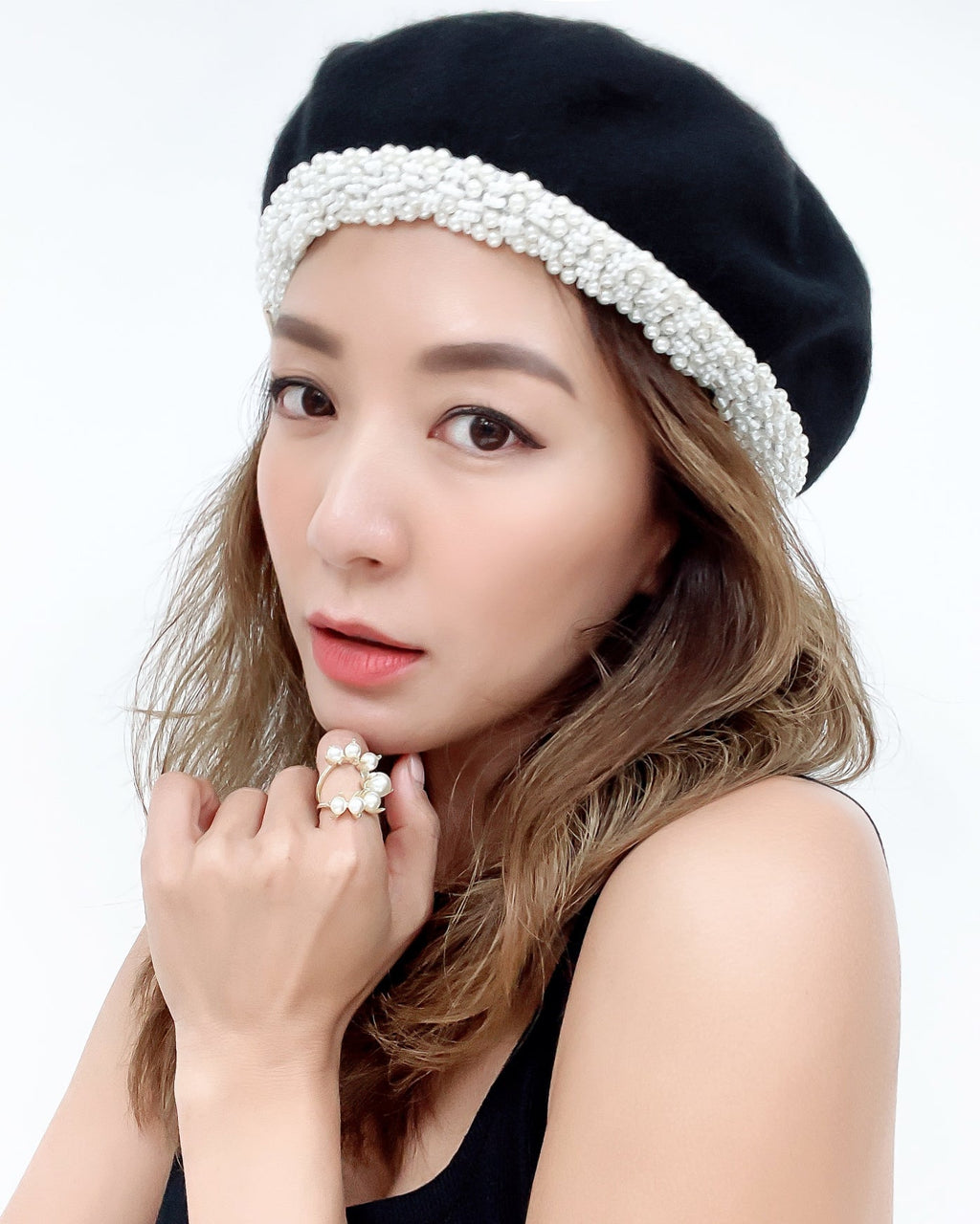 black wool blended diamonds trim beret *pre-order*