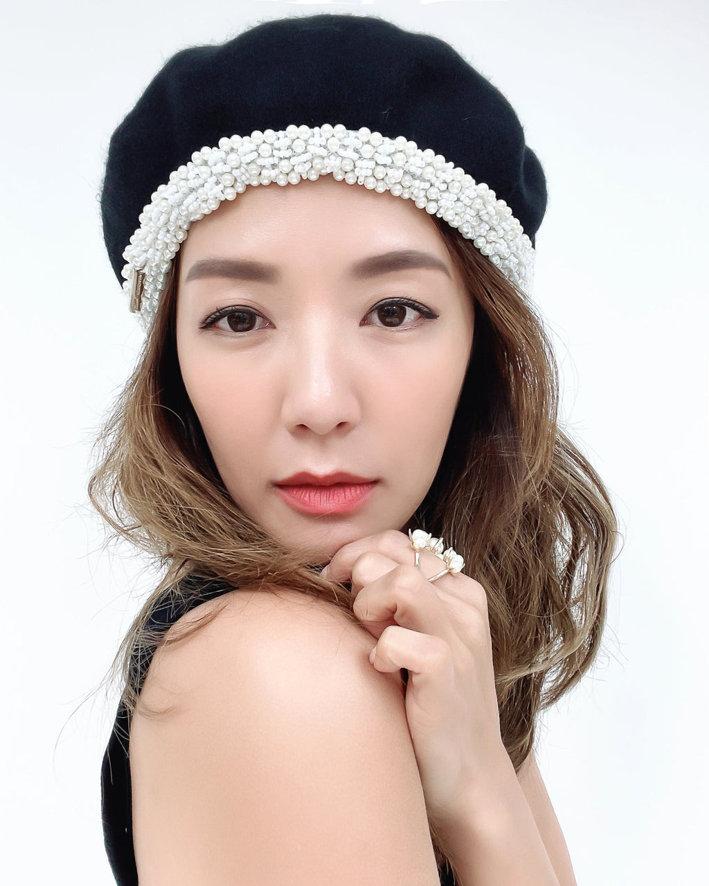 black wool blended diamonds trim beret *pre-order*