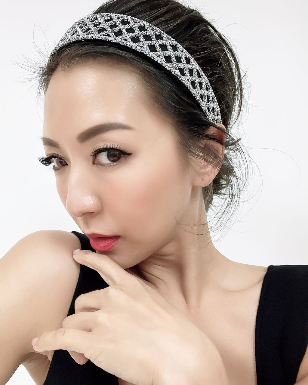 black glitter checkers headband *pre-order*