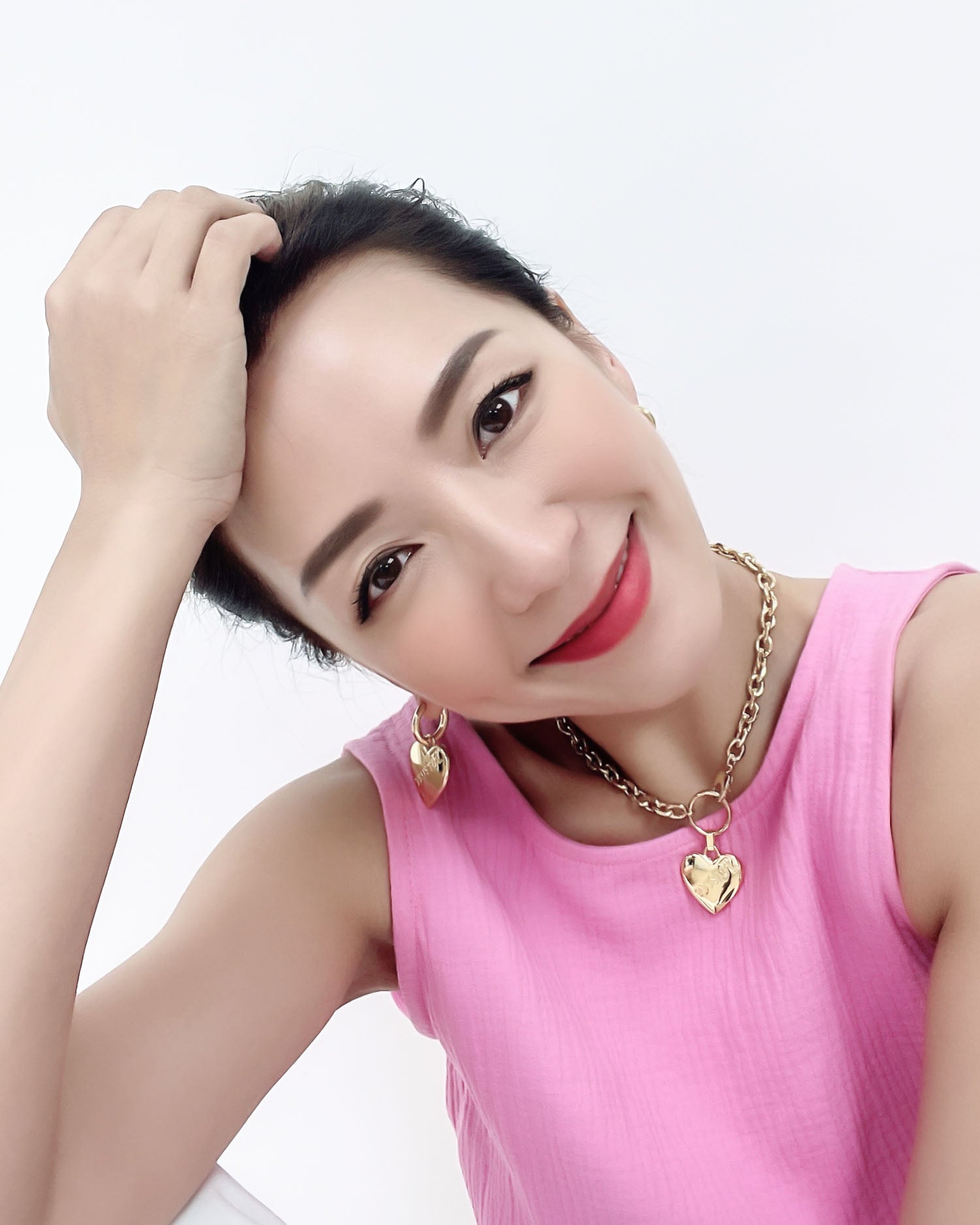 gold heart necklace & earrings set