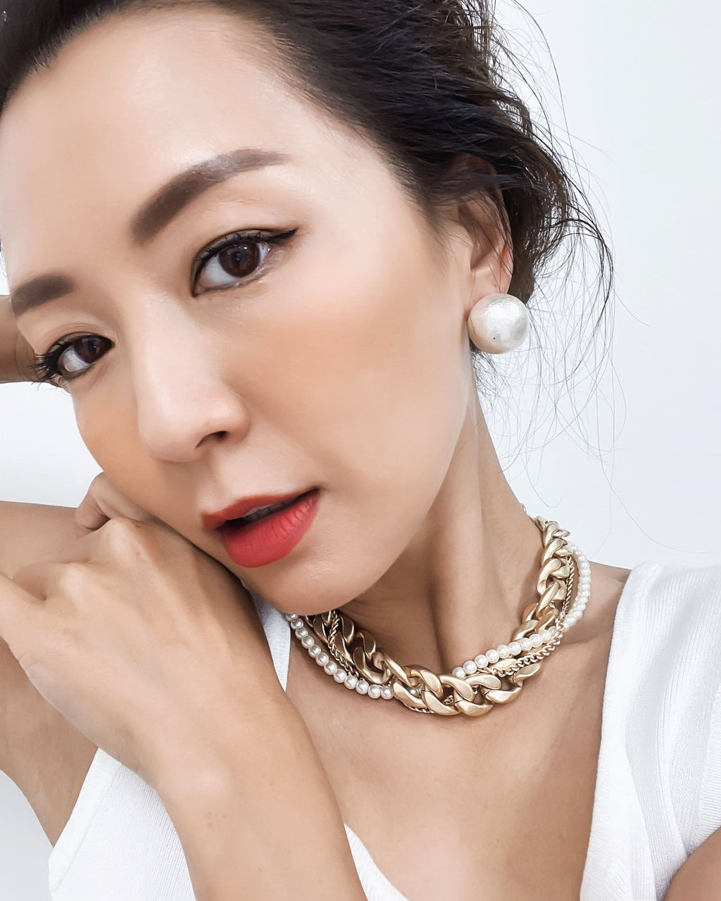 matt gold chain & pearls twisted necklace *pre-order*