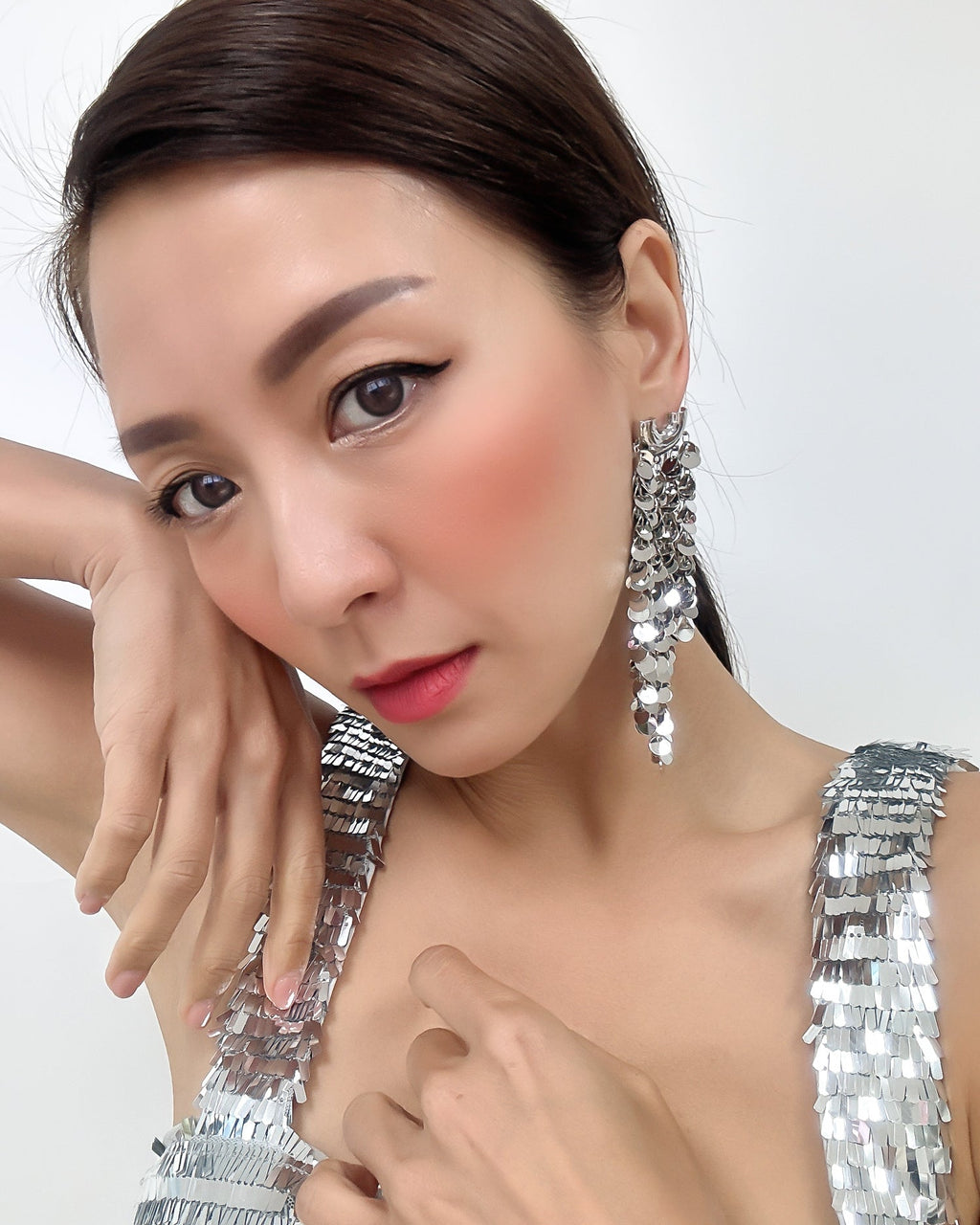 silver scale tassels earring