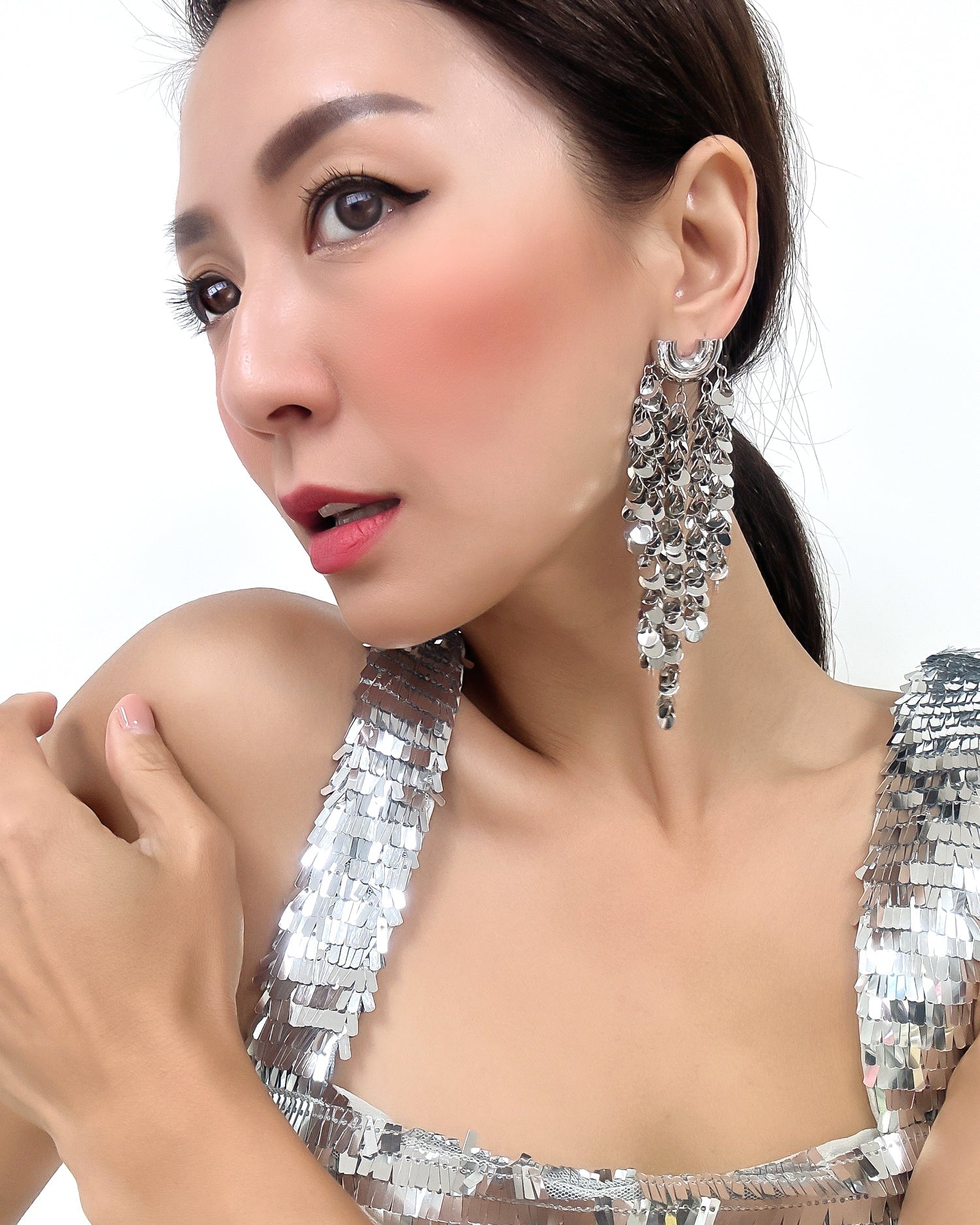 silver scale tassels earring