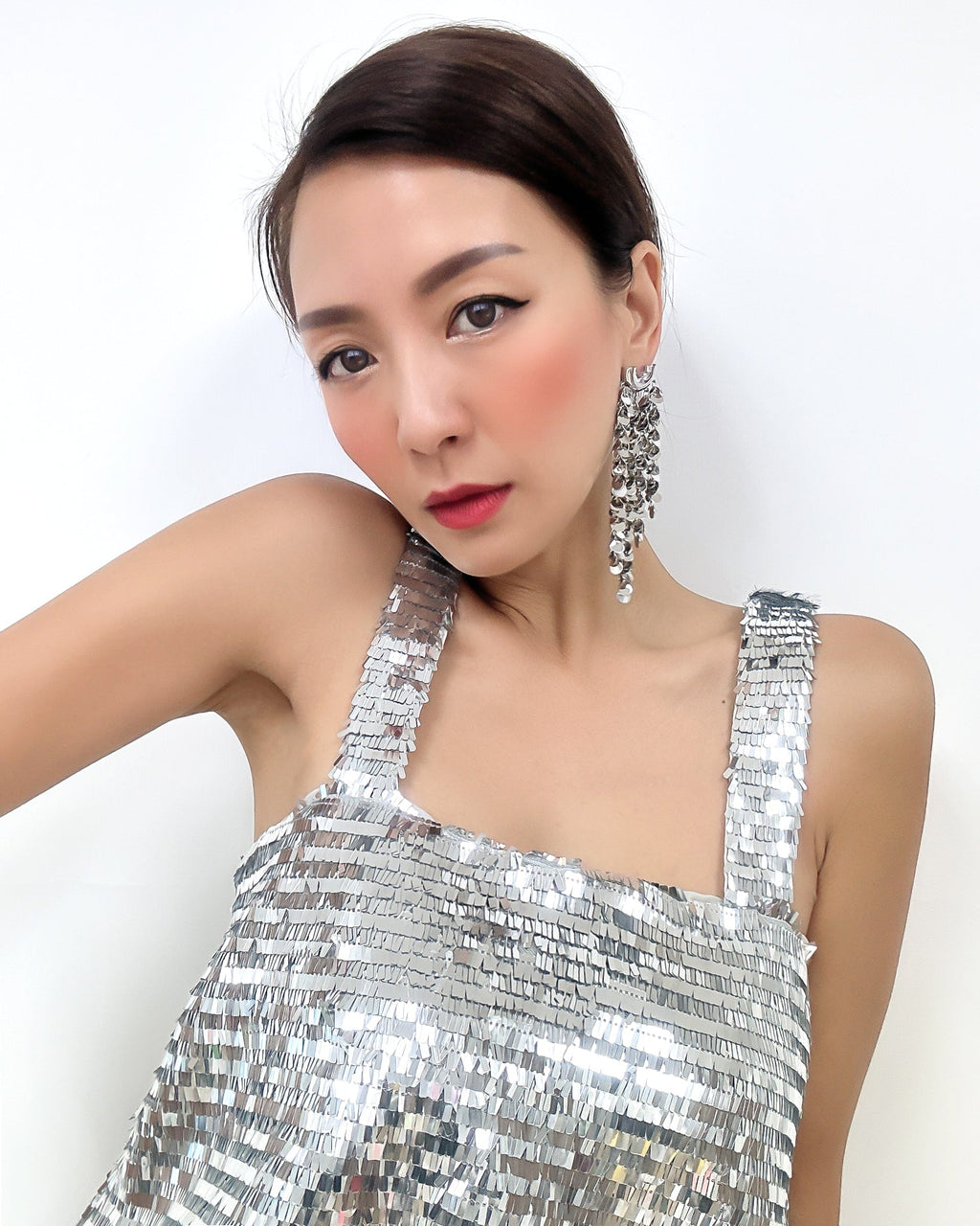 silver scale tassels earring