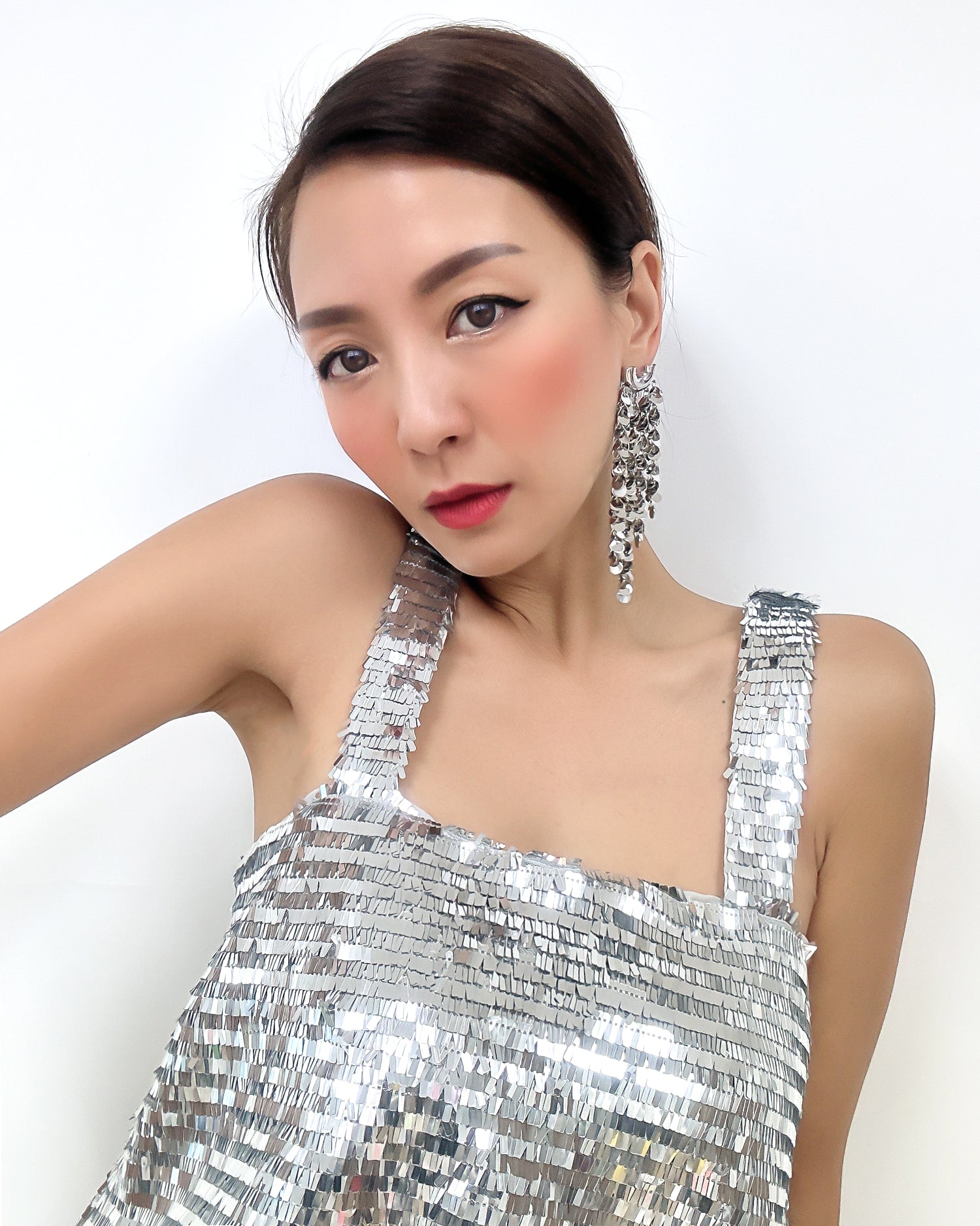 silver scale tassels earring