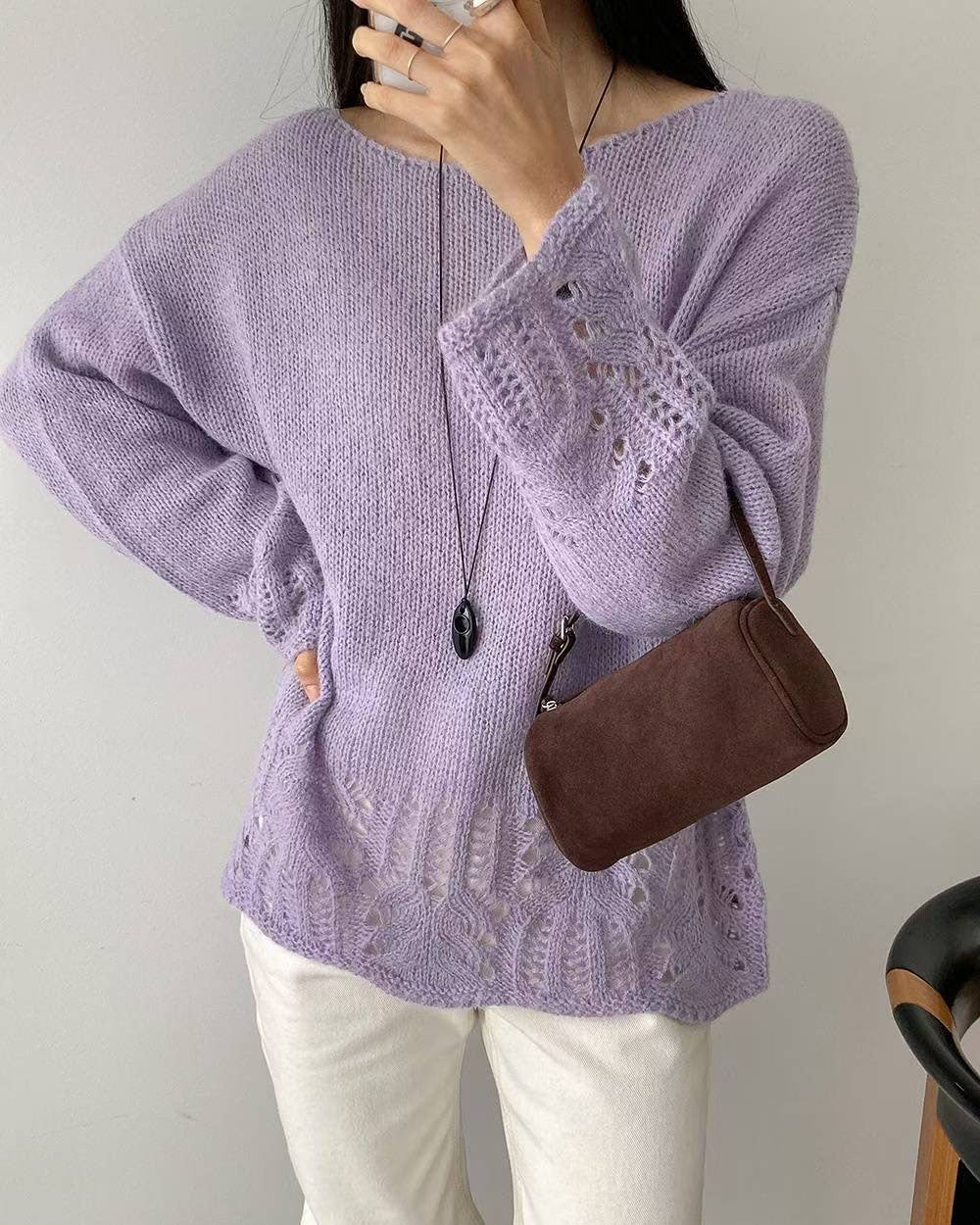 lilac crochet hem knitted top *pre-order*