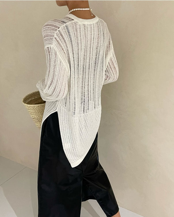 ivory knitted asymmetric hem top