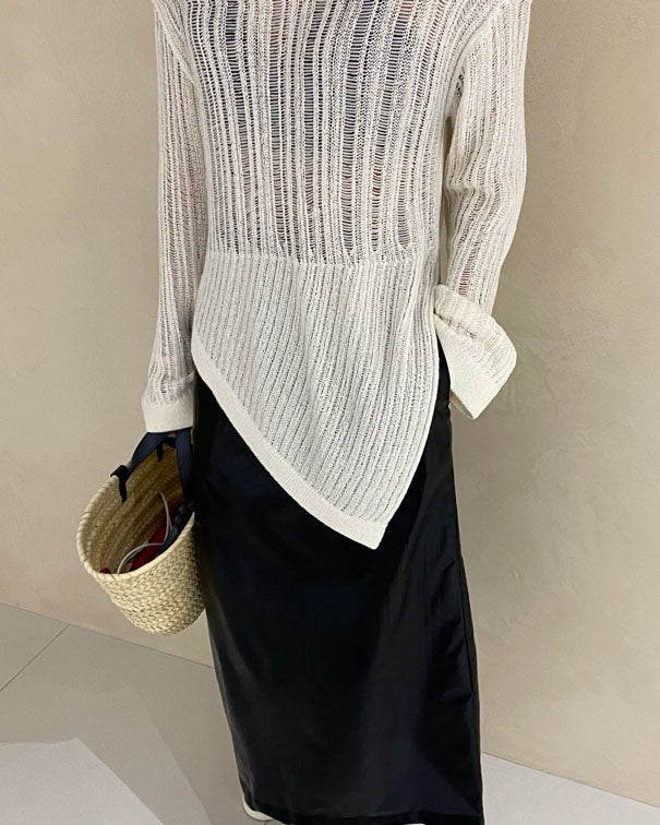 ivory knitted asymmetric hem top