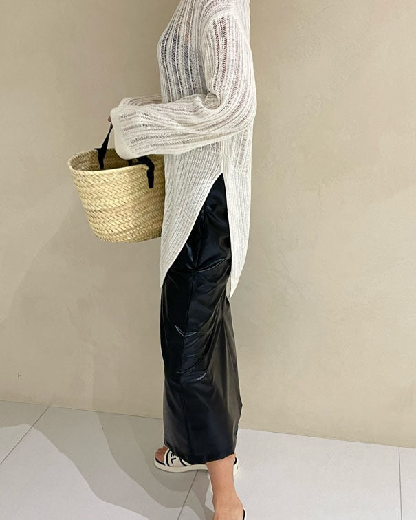 ivory knitted asymmetric hem top