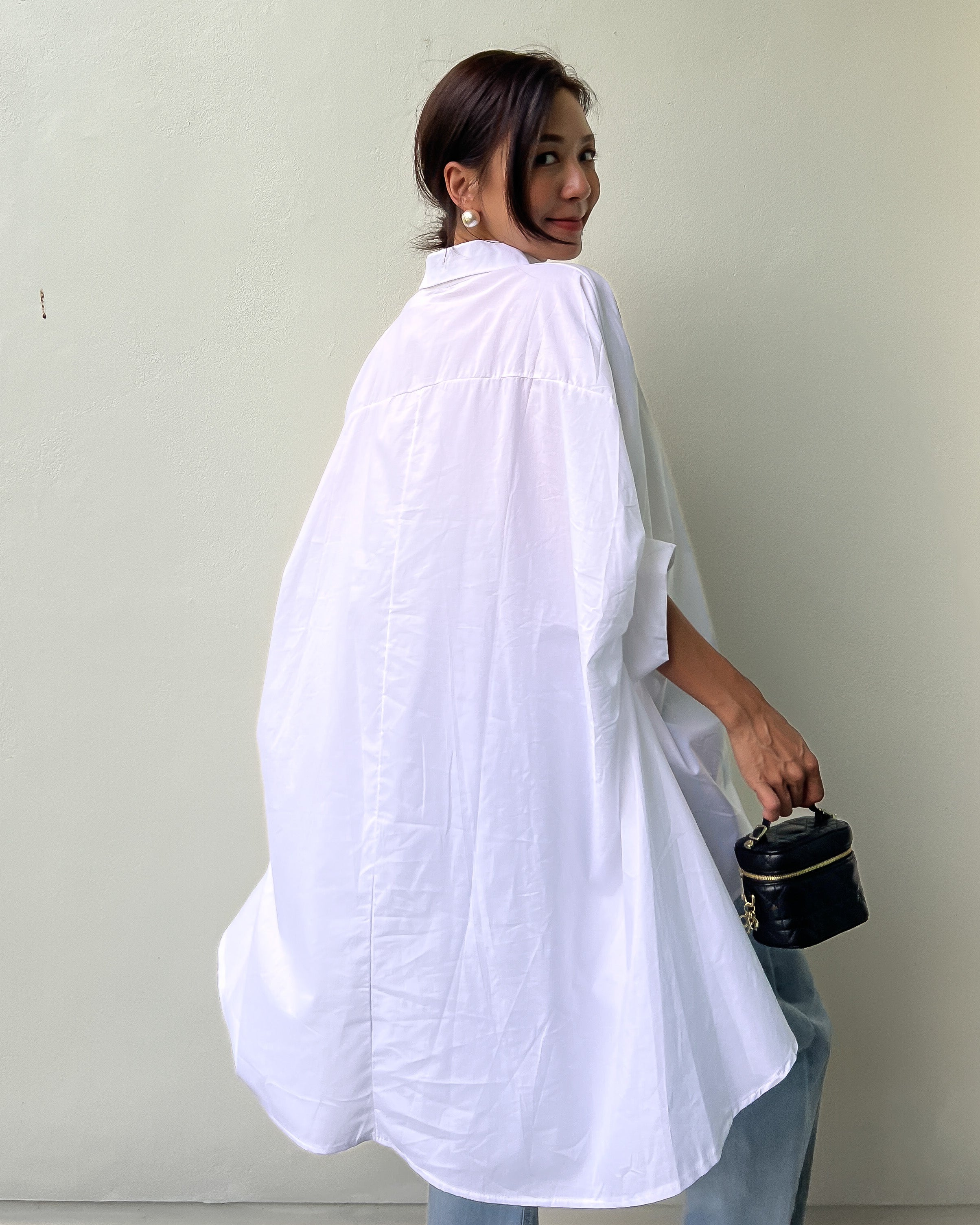 Ivory balloon sleeves asymmetric shirt *pre-order*