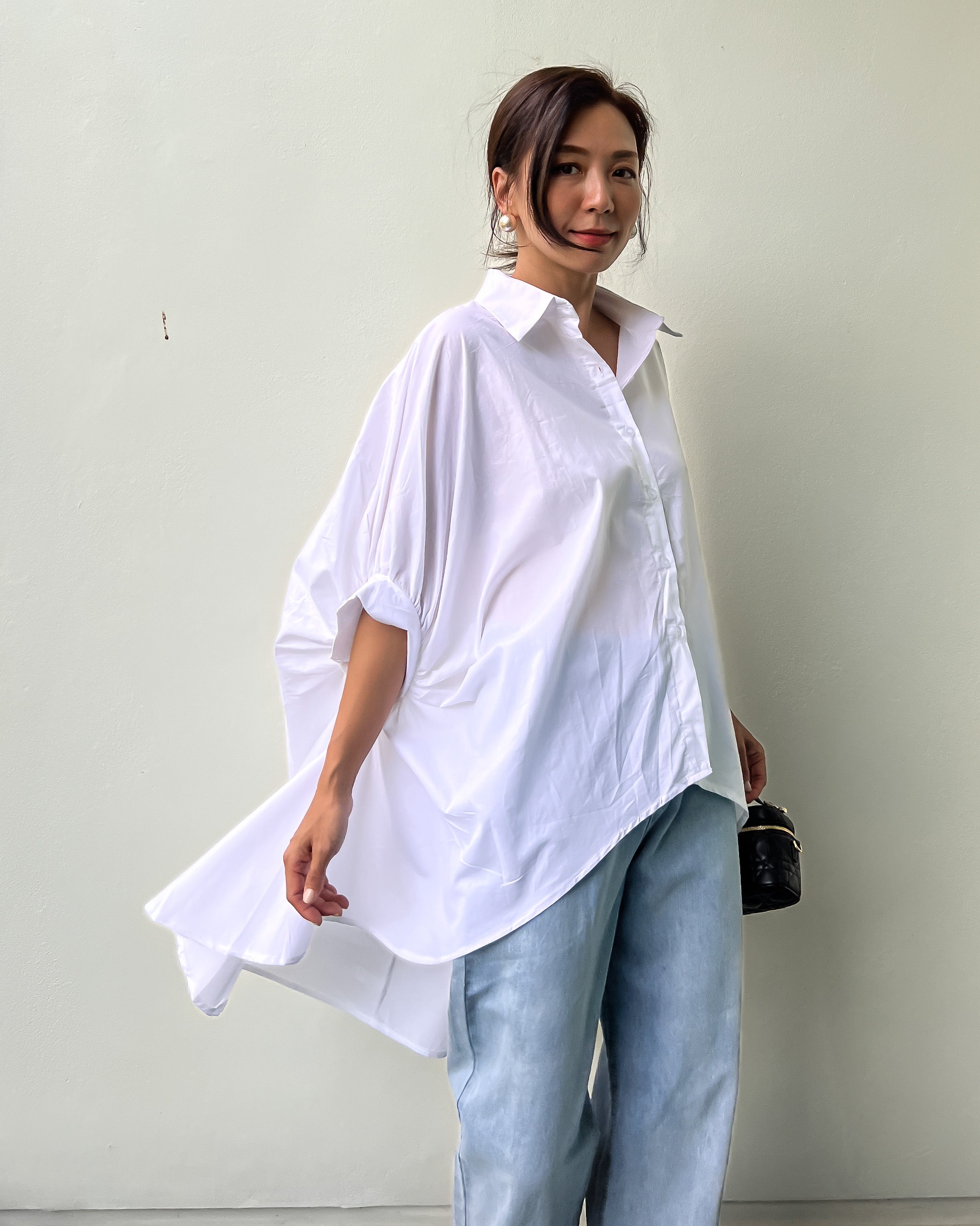 Ivory balloon sleeves asymmetric shirt *pre-order*