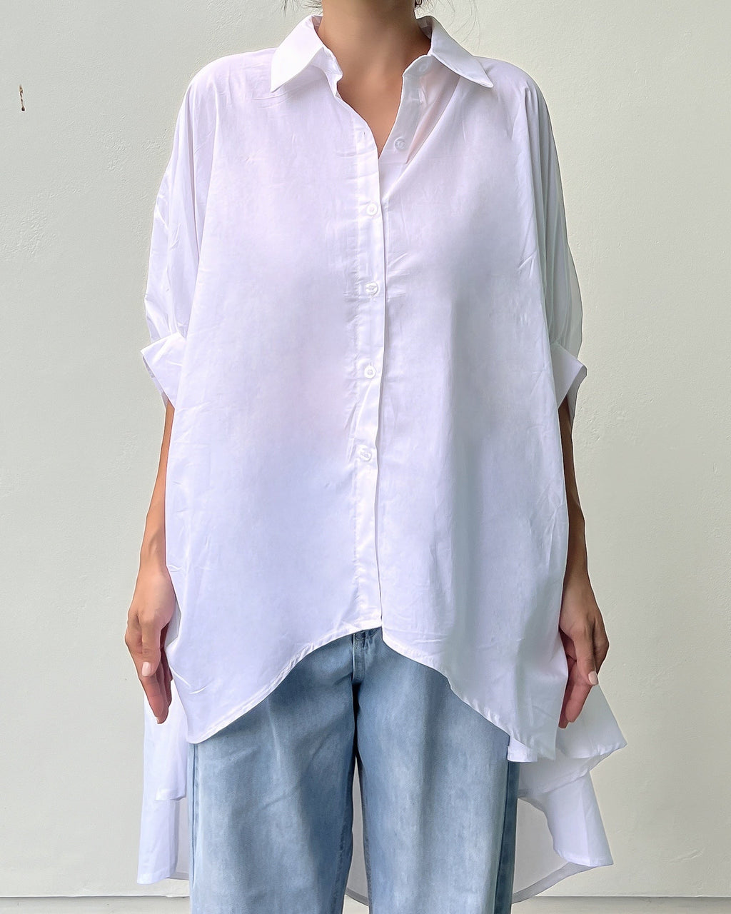 Ivory balloon sleeves asymmetric shirt *pre-order*