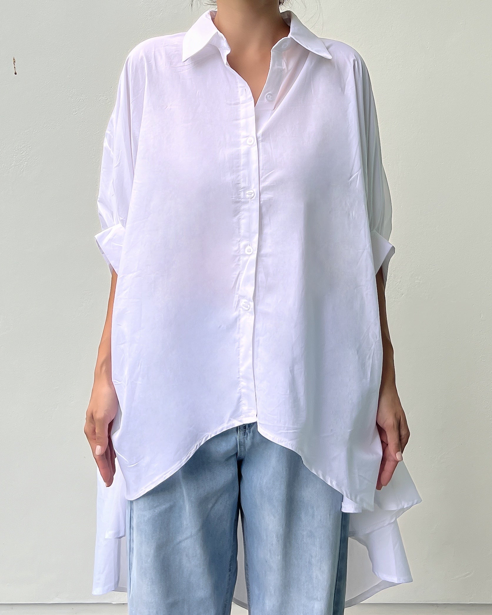 Ivory balloon sleeves asymmetric shirt *pre-order*