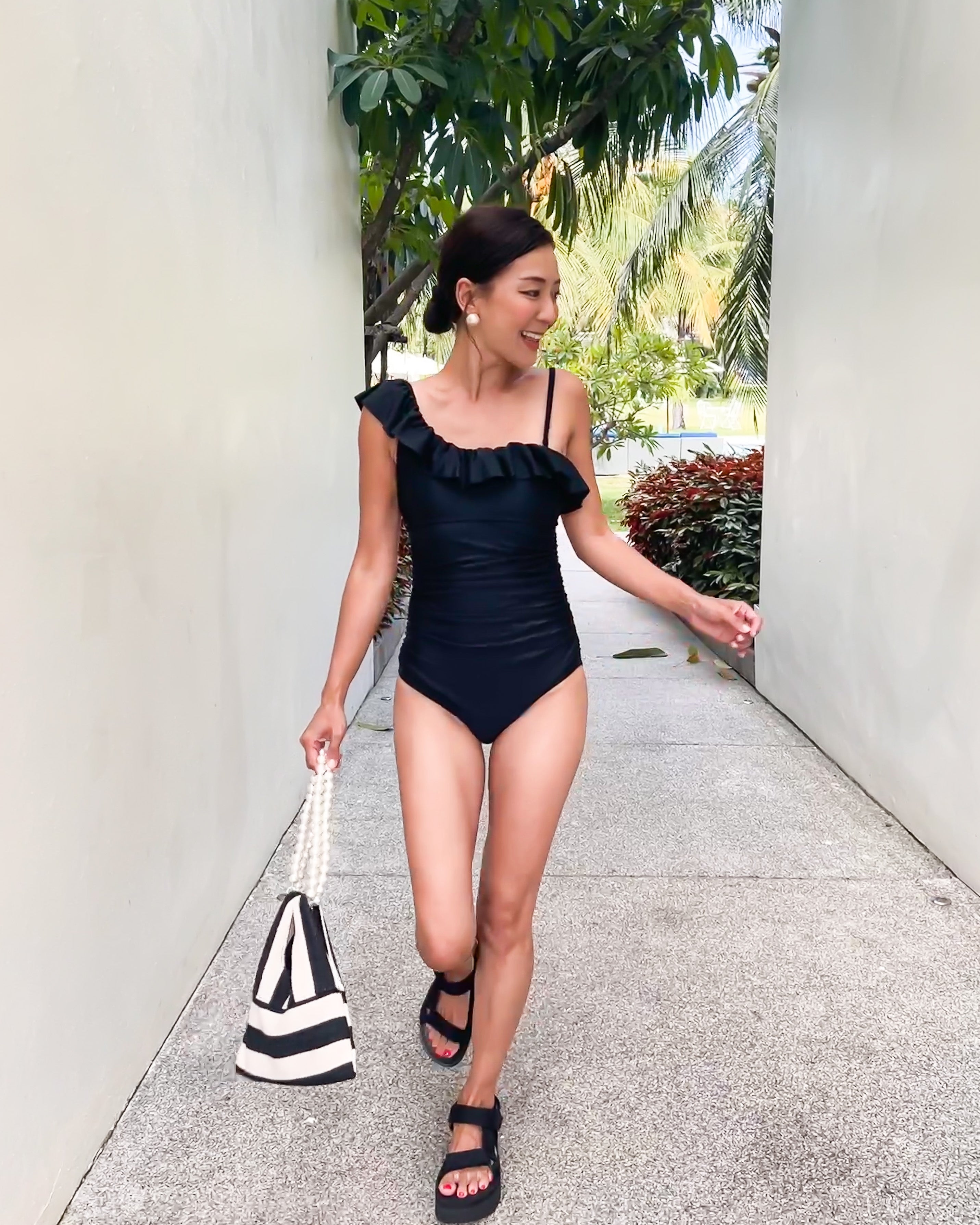 black ruffles & strap one piece swimwear *pre-order*