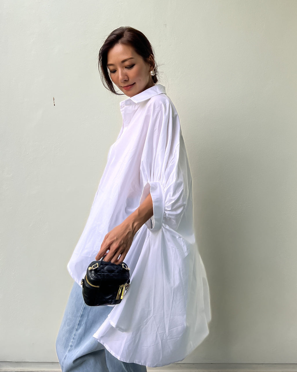 Ivory balloon sleeves asymmetric shirt *pre-order*
