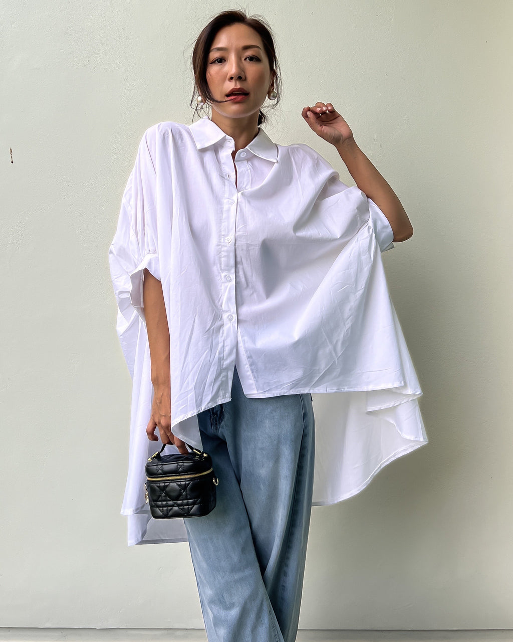 Ivory balloon sleeves asymmetric shirt *pre-order*