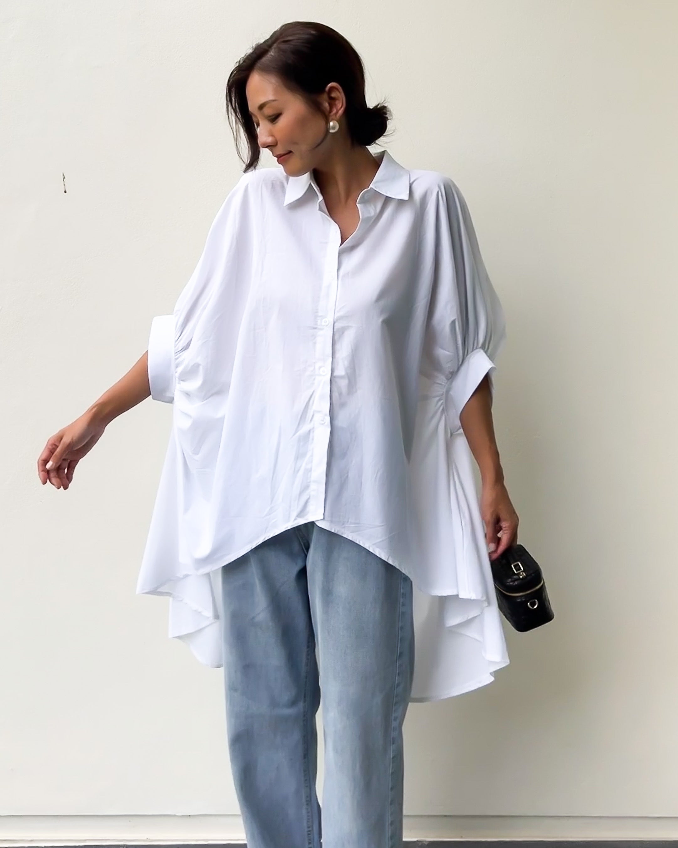 Ivory balloon sleeves asymmetric shirt *pre-order*